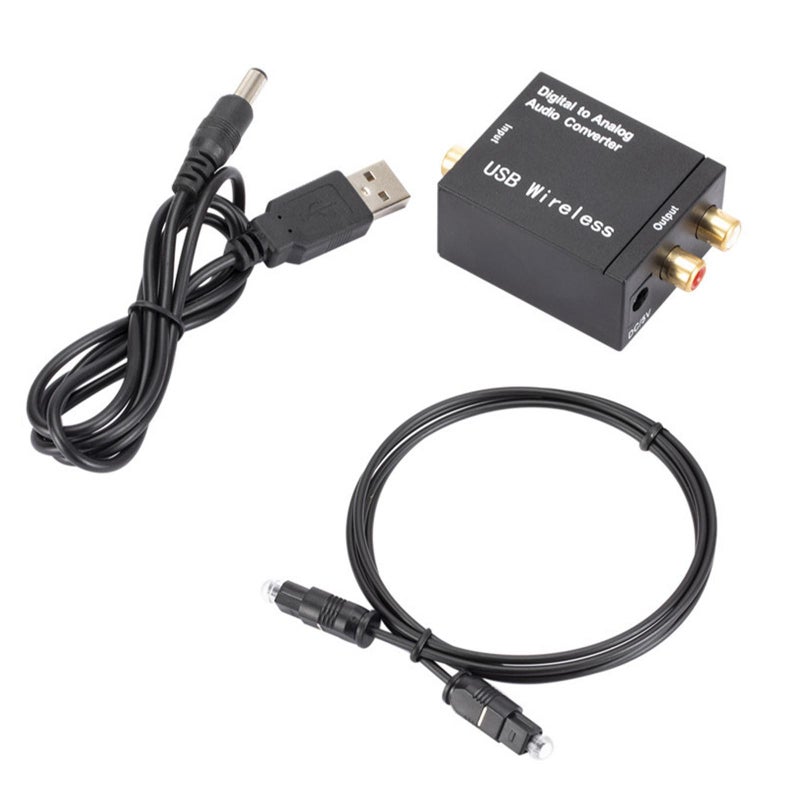 Digital-to-analog audio converter with 3.5mm amplifier IC; fiber optic/coaxial to analog audio decoder.